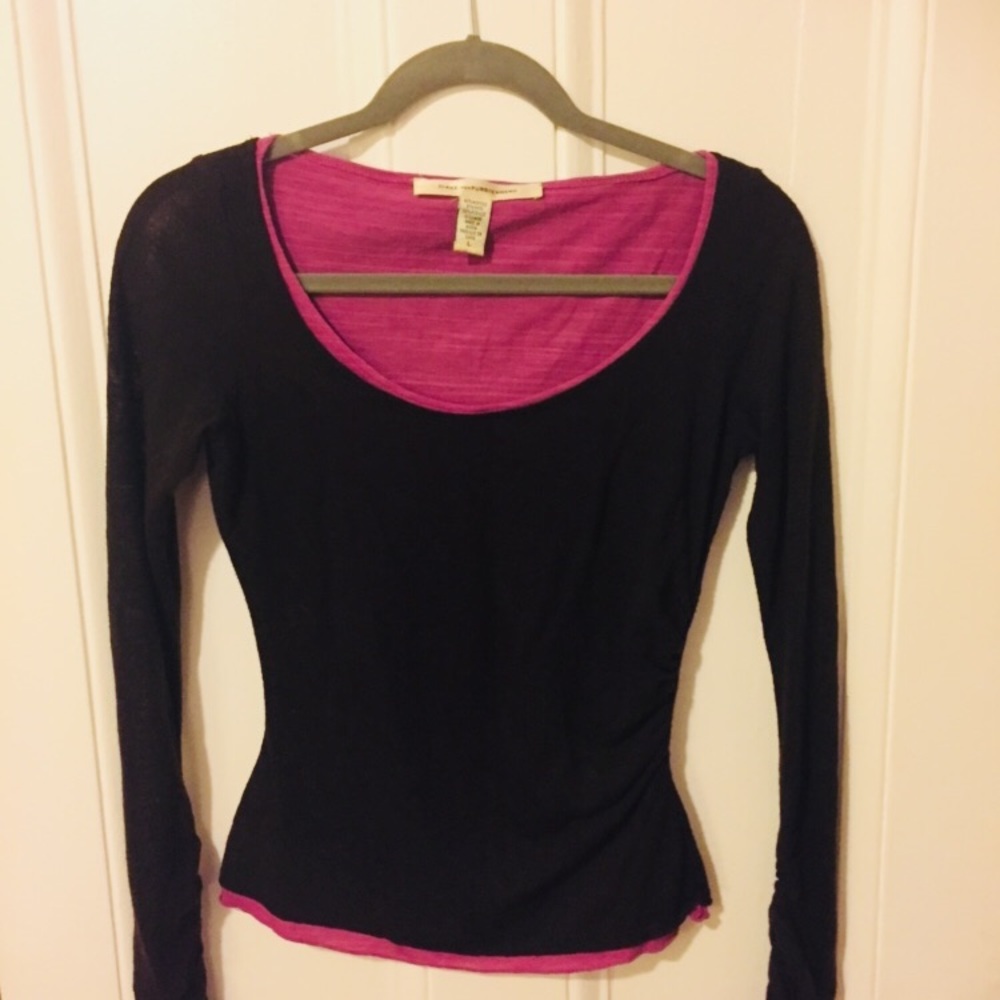 DVF brown/pink ruched long sleeve tee
